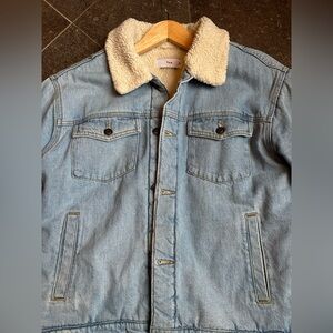 TNA Light Blue Denim Jacket with Cream Sherpa Lining